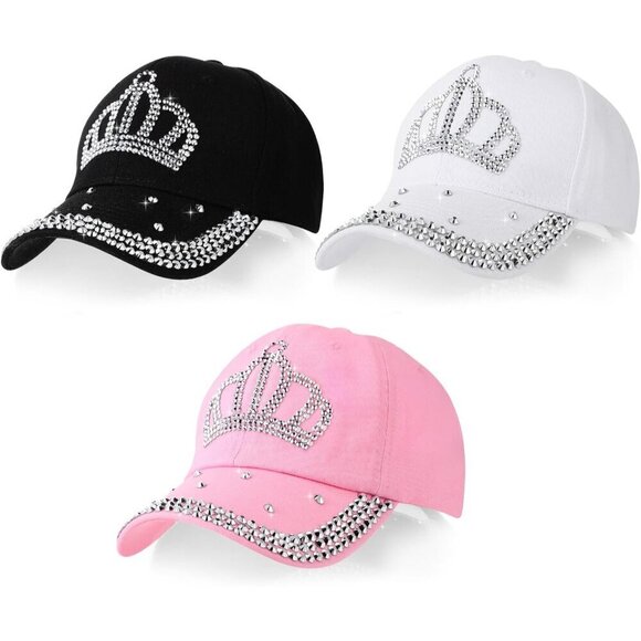 3Pcs Rhinestone Women Baseball Caps Adjustable Cotton Denim Sun Hat main image 4